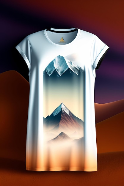 Foto een wit vrouwen t-shirt met een achtergrond van de andesbergen aan de achterzijde