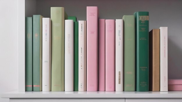 Een witte achtergrond met een groene en roze lijn van boeken