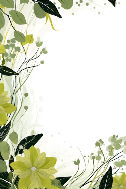 een witte achtergrond met gele bloemen en groene bladeren Abstract Lime kleur gebladerte achtergrond met