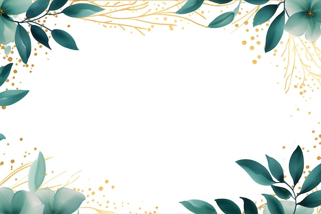 een witte achtergrond met groene bladeren en goudkleurige stippen Abstract Jade kleur gebladerte achtergrond met