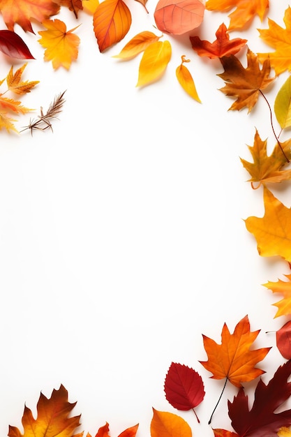 een witte achtergrond met herfstbladeren en een witte achtergrond