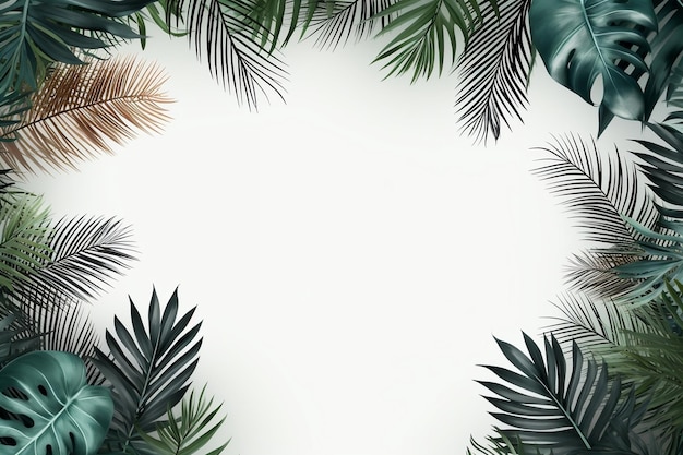 Een witte achtergrond met tropische bladeren Generatieve AI