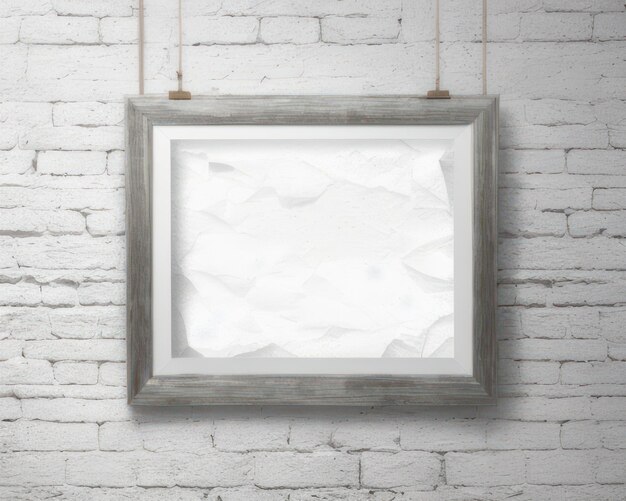 Een witte bakstenen muur met een wit frame dat aan het plafond hangt.