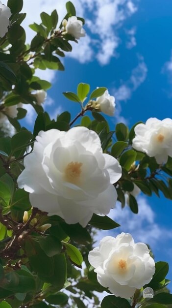 Een witte bloem met een blauwe lucht op de achtergrond