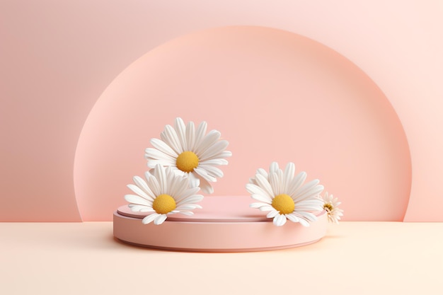 een witte bloemen op een roze podium