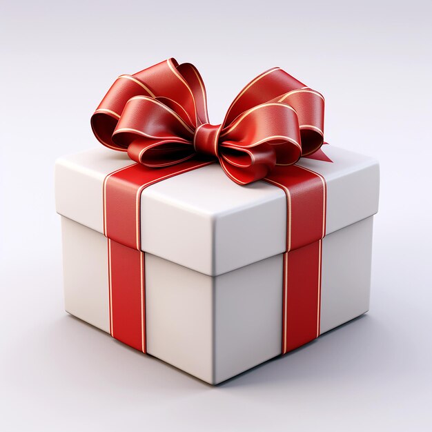 Een witte cadeau doos met een rood lint eromheen.