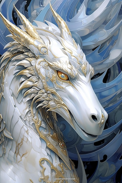 Een witte draak met gouden ogen.