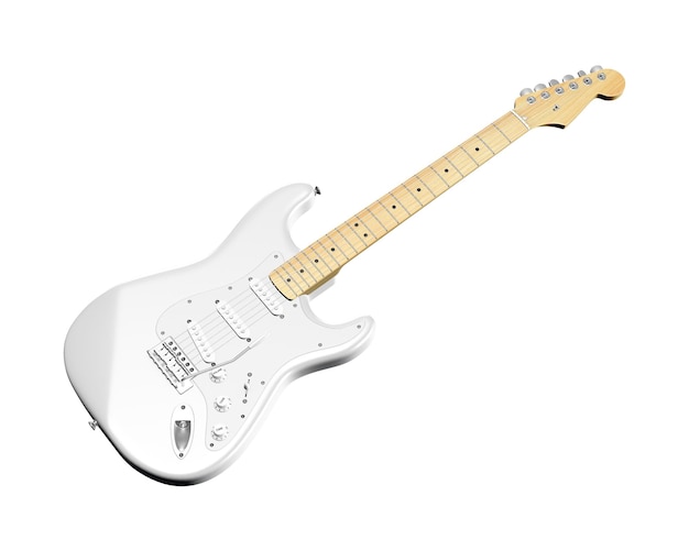 een witte elektrische gitaar geïsoleerd op een witte achtergrond