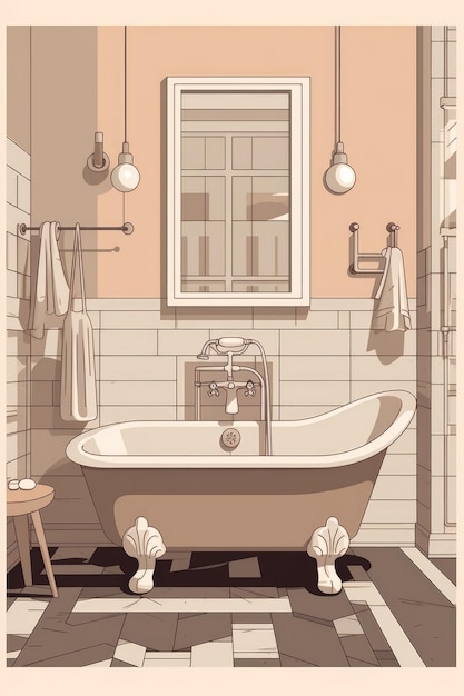 Een witte en beige minimalistische vintage badkamer Generative AI