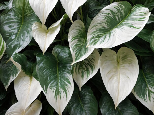 Een witte en groene plant met veel bladeren