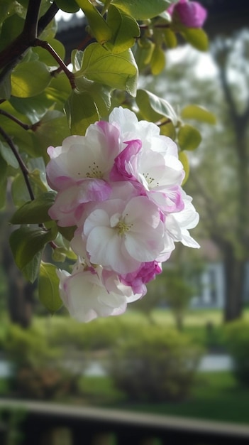 Een witte en roze bloem met een wit midden staat op de achtergrond.