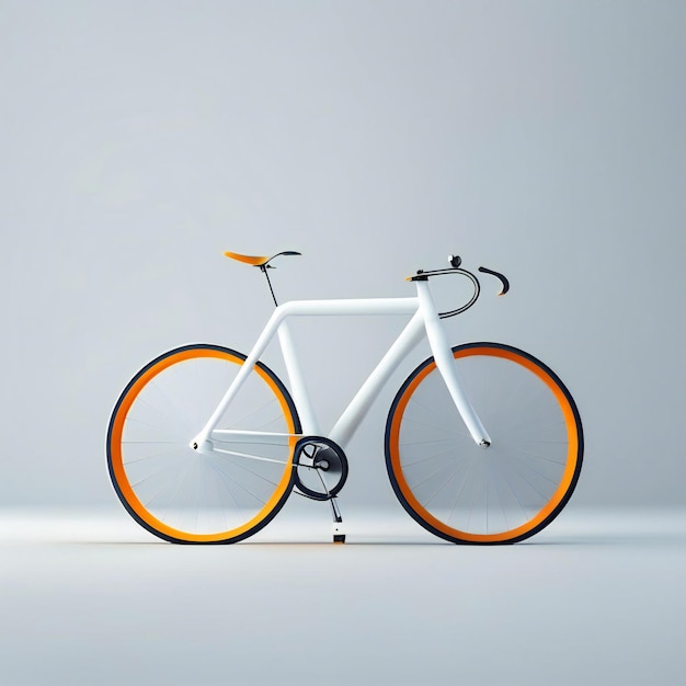 een witte fiets met oranje velgen en een wit frame.