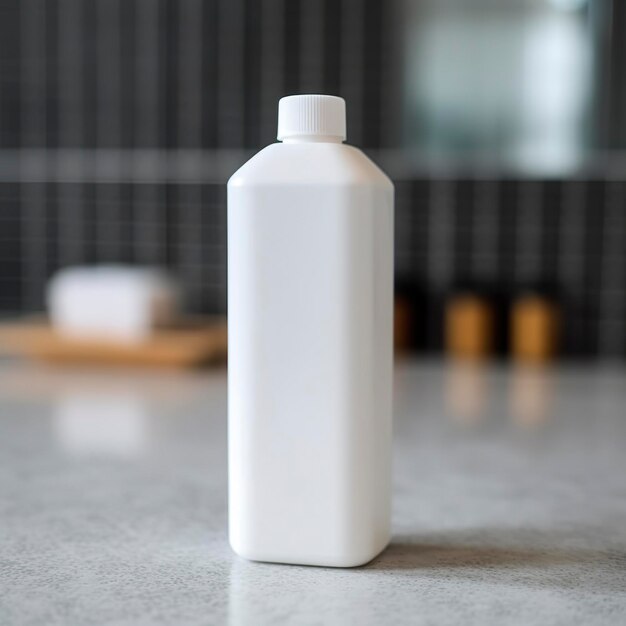 Een witte fles shampoo staat op tafel in badkamer AI Generative