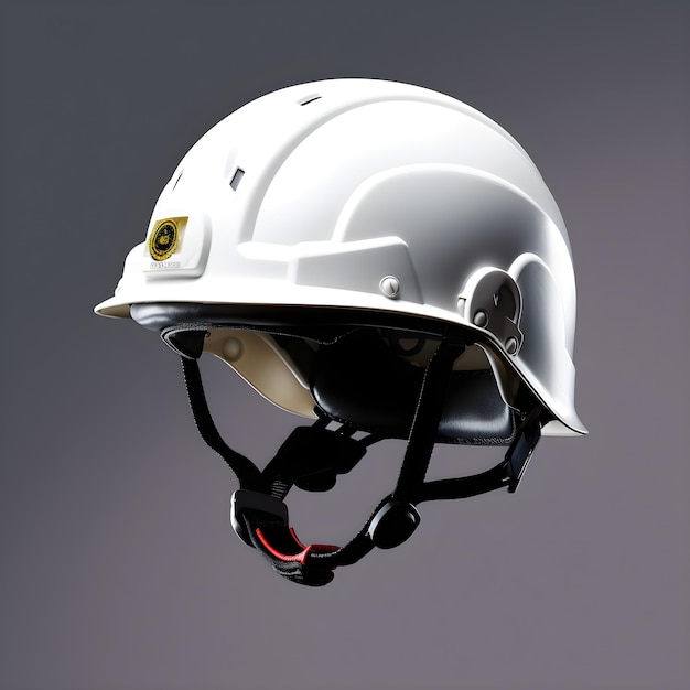 Een witte helm met een geel label erop