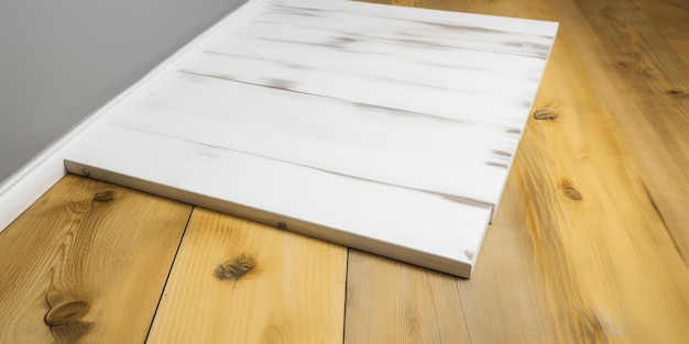 Een witte houten tafel met een witte houten afwerking.
