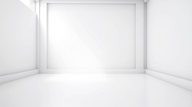 Een witte kamer met een groot raam en een lamp aan de muur