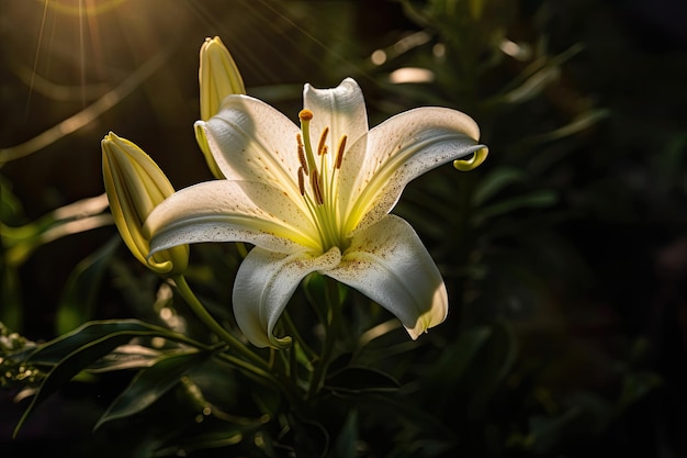 Een witte lelie bloeit in de zon