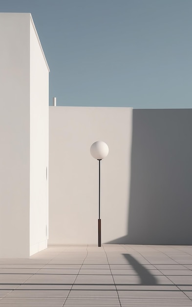 Een witte muur met in het midden een lamp