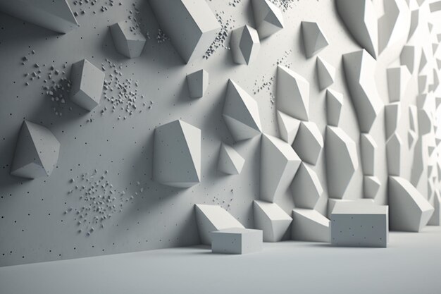 Een witte muur met kubussen en het woord kubussen erop.