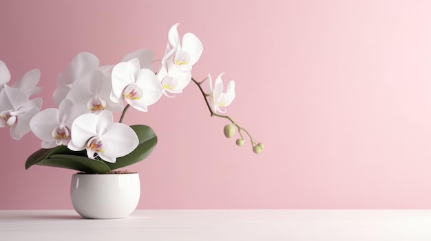 Foto een witte orchidee in een witte pot op een tafel