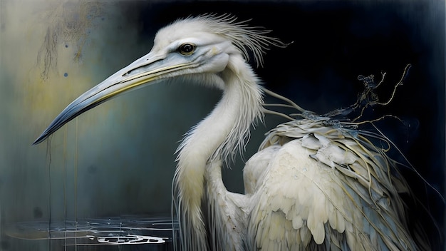 Een witte pelikaan met een blauw oog staat in een plas water.