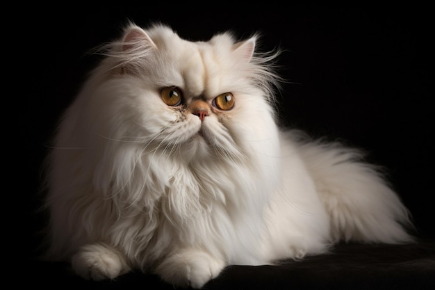 Een witte perzische kat met een geel oog.
