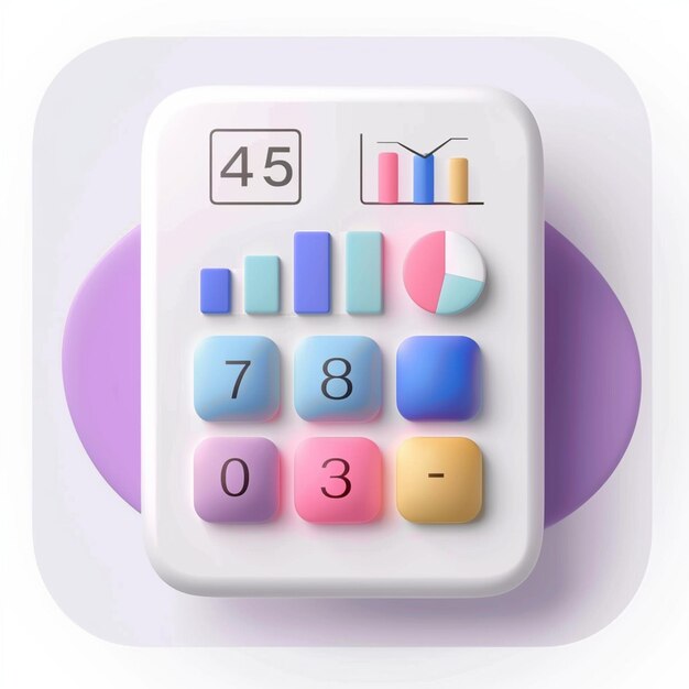 een witte rekenmachine met een kleurrijke bovenkant met veelkleurige knoppen