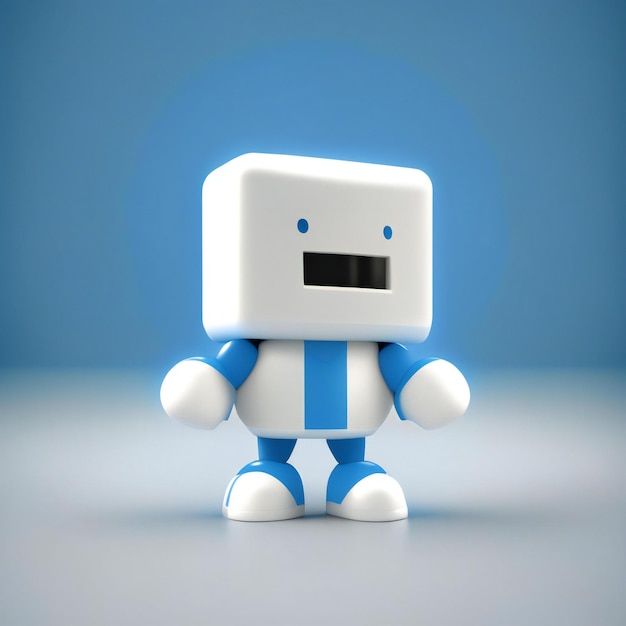 een witte robot gemaakt door Lego heeft een blauw en wit shirt.