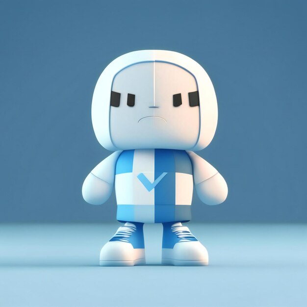 een witte robot met een blauw shirt en een wit shirt erop