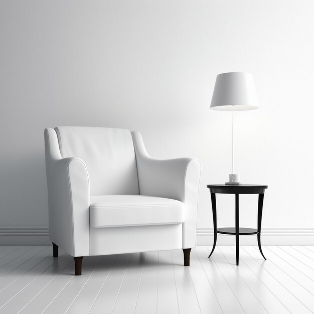 Foto een witte stoel met een lamp op tafel en een lamp op tafel