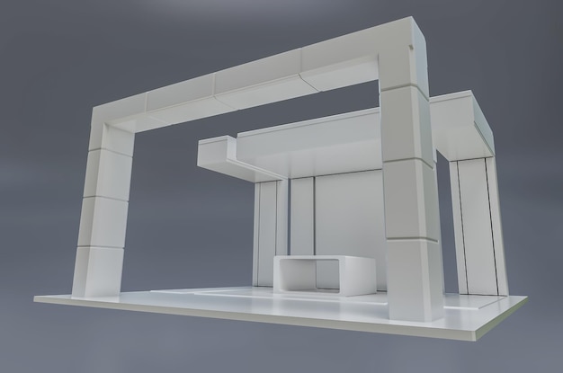 Een witte structuur met een witte muur en een witte tafel met daarop een witte bank.