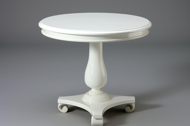Foto een witte tafel met een ronde basis en een ronde tafel met een witte top waarop staat: