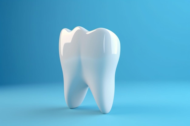 Een witte tand met een blauwe achtergrond en het woord tand erop.