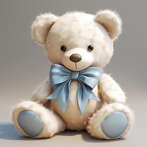 een witte teddybeer met blauwe strikken erop in de stijl van lichtbruin en grijs