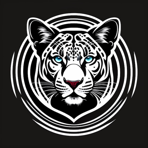 Een witte tijger met blauwe ogen wordt in zwart-wit getoond.