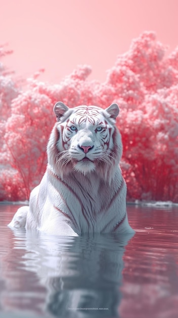 Een witte tijger tegen de achtergrond van een prachtige sakuratuin Generatieve Ai