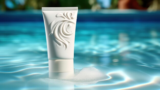 Een witte tube lotion zit in een plas water Generatieve AI