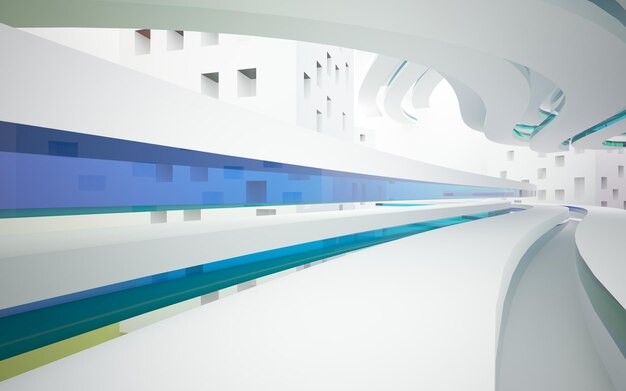 Een witte tunnel met een blauw en groen patroon.