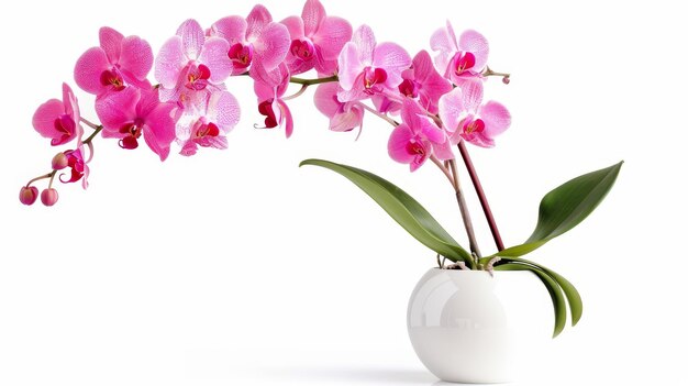 Foto een witte vaas met een orchidee erin geïsoleerd op een witte achtergrond