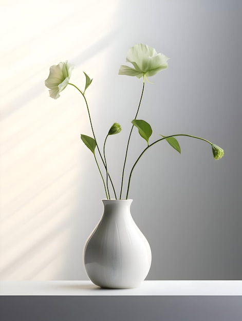 Een witte vaas met planten en papaver Hoge resolutie