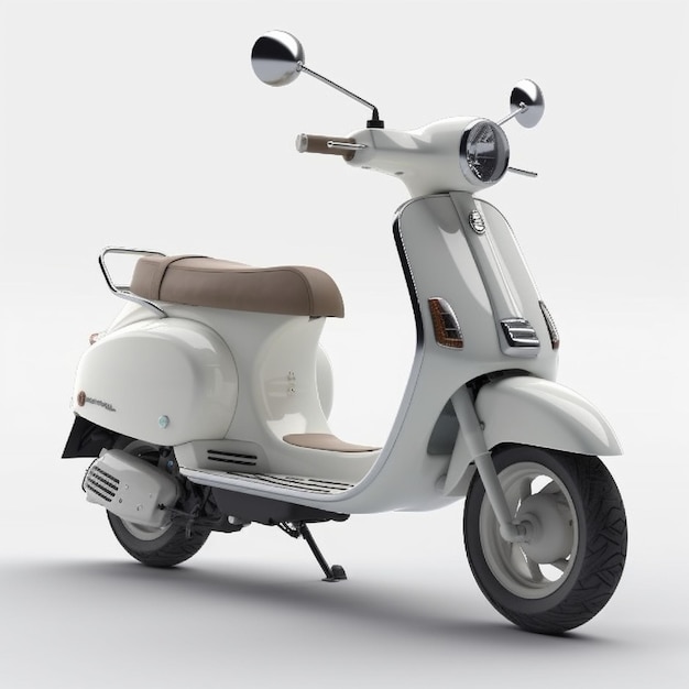 Een witte vespa-scooter met het nummer 3 erop.