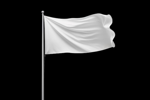 een witte vlag die in de wind zwaait op een zwarte achtergrond