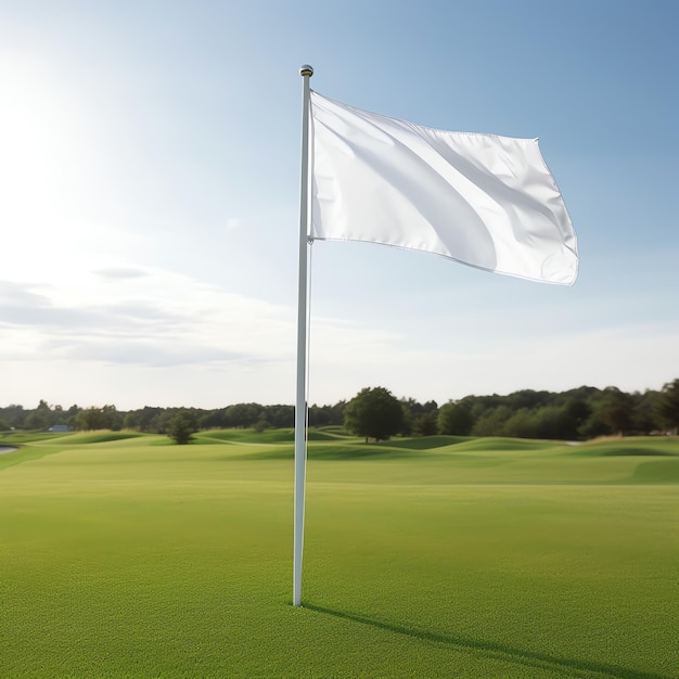 Een witte vlag op een vlaggenmast op een golfbaan