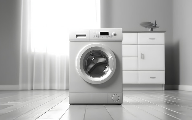 Een witte wasmachine met het woord wassen erop