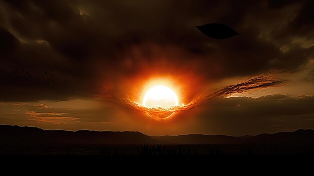 Foto een woedende zon met een vurige lucht