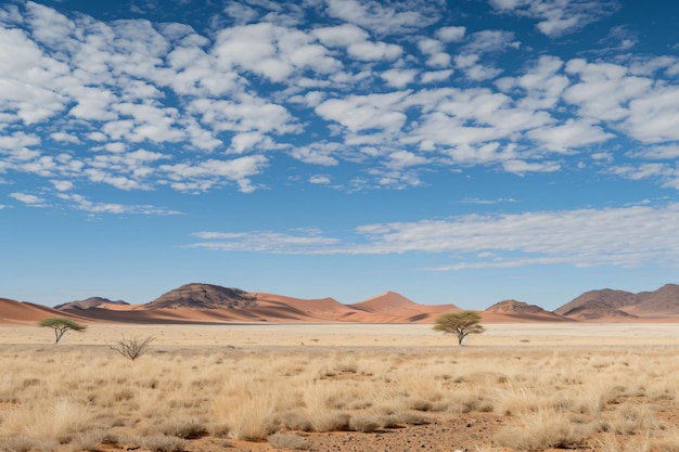 een woestijn met een boom in het midden en een eenzame boom in het middel van de woestijn