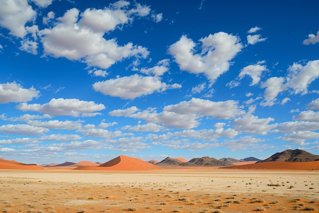 een woestijn met een paar wolken in de lucht en een persoon in een gestreepte shirt