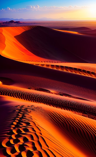 Foto een woestijnlandschap met een rode zandduin en het woord sahara erop