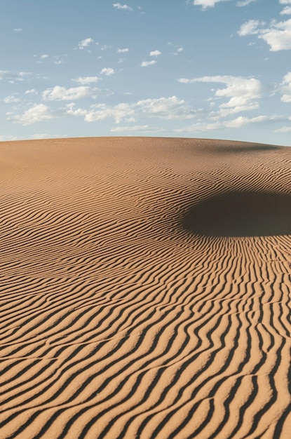Een woestijnlandschap met zandduinen en rimpelingen op het oppervlak.