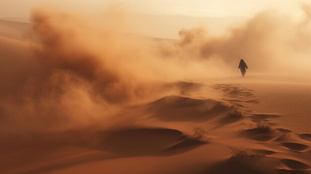 Een woestijnlandschap tijdens een zandstorm